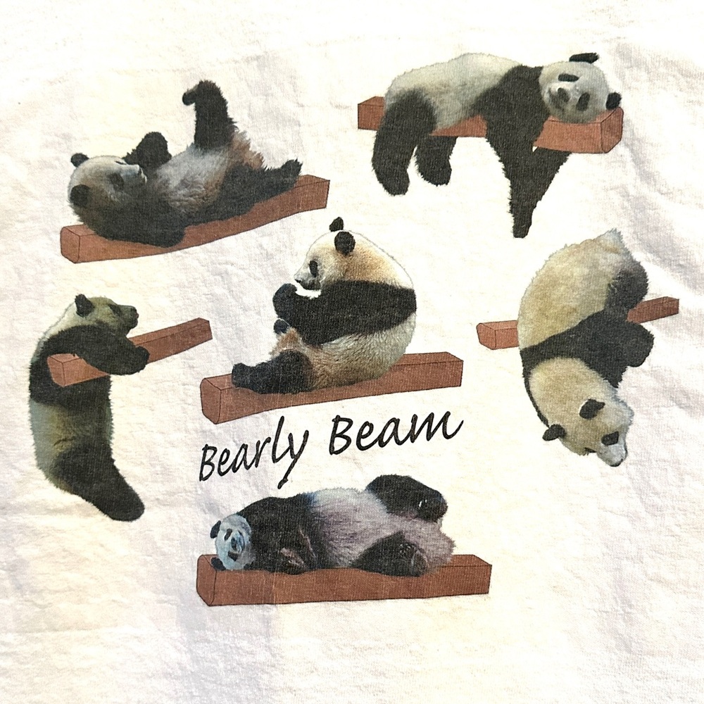 Gymnast collection! White T-shirt, youth size Large, “Bearly Beam” posing pandas